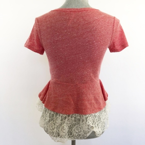 Free People Blouse Peplum Red Lace Trim XS (C32) - Picture 4 of 7